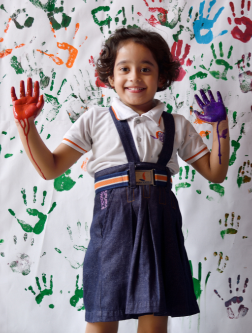 Junior wing student exploring colour at Jaipuria Bhiwadi